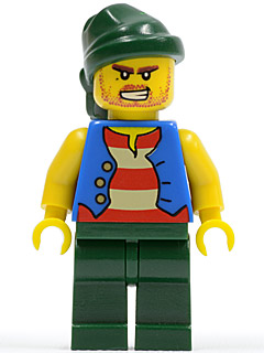 LEGO Minifigure-Pirate Blue Vest, Dark Green Legs, Dark Green Bandana, Bared Teeth (Tic Tac Toe)-Pirates / Pirates II-PI115-Creative Brick Builders
